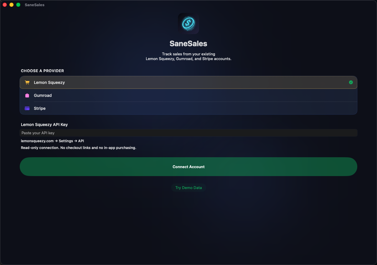 SaneSales macOS onboarding